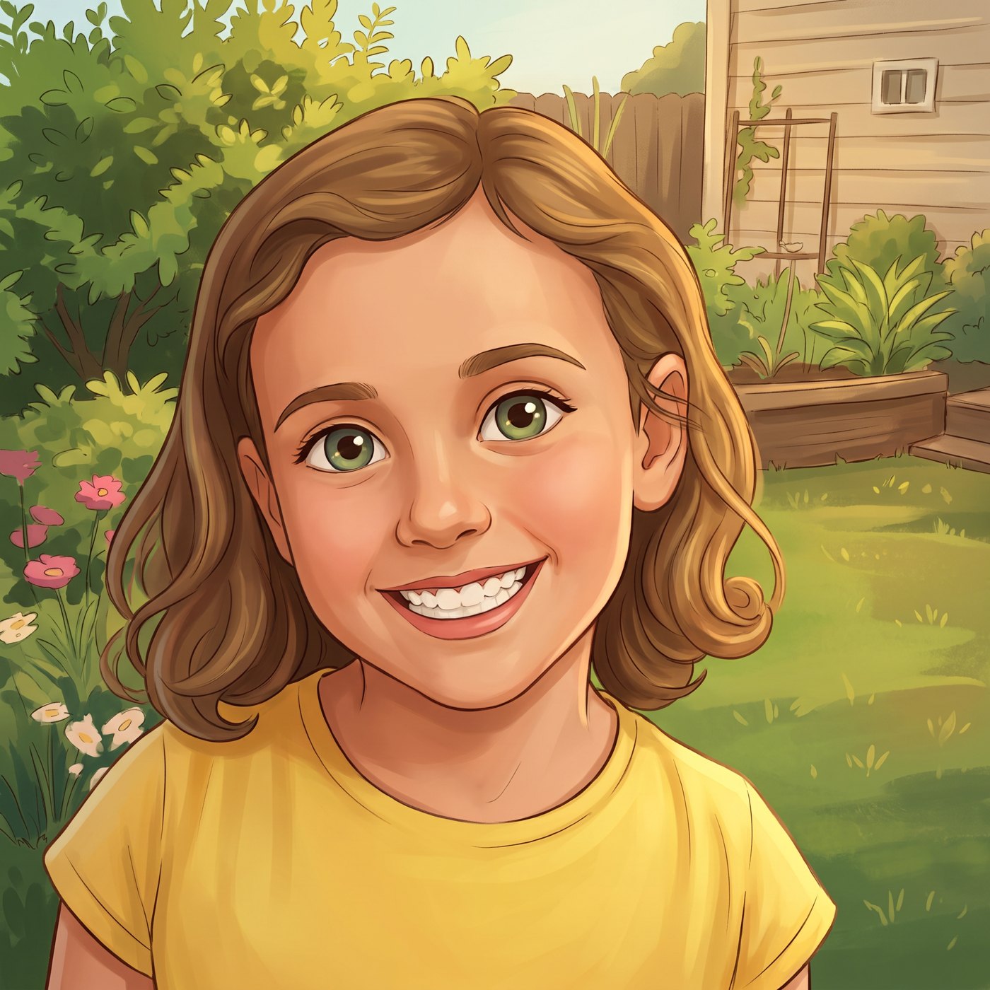 The same child drawn as a storybook character